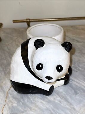 Vintage Ceramic Panda Planter - Black and White Decorative Pot